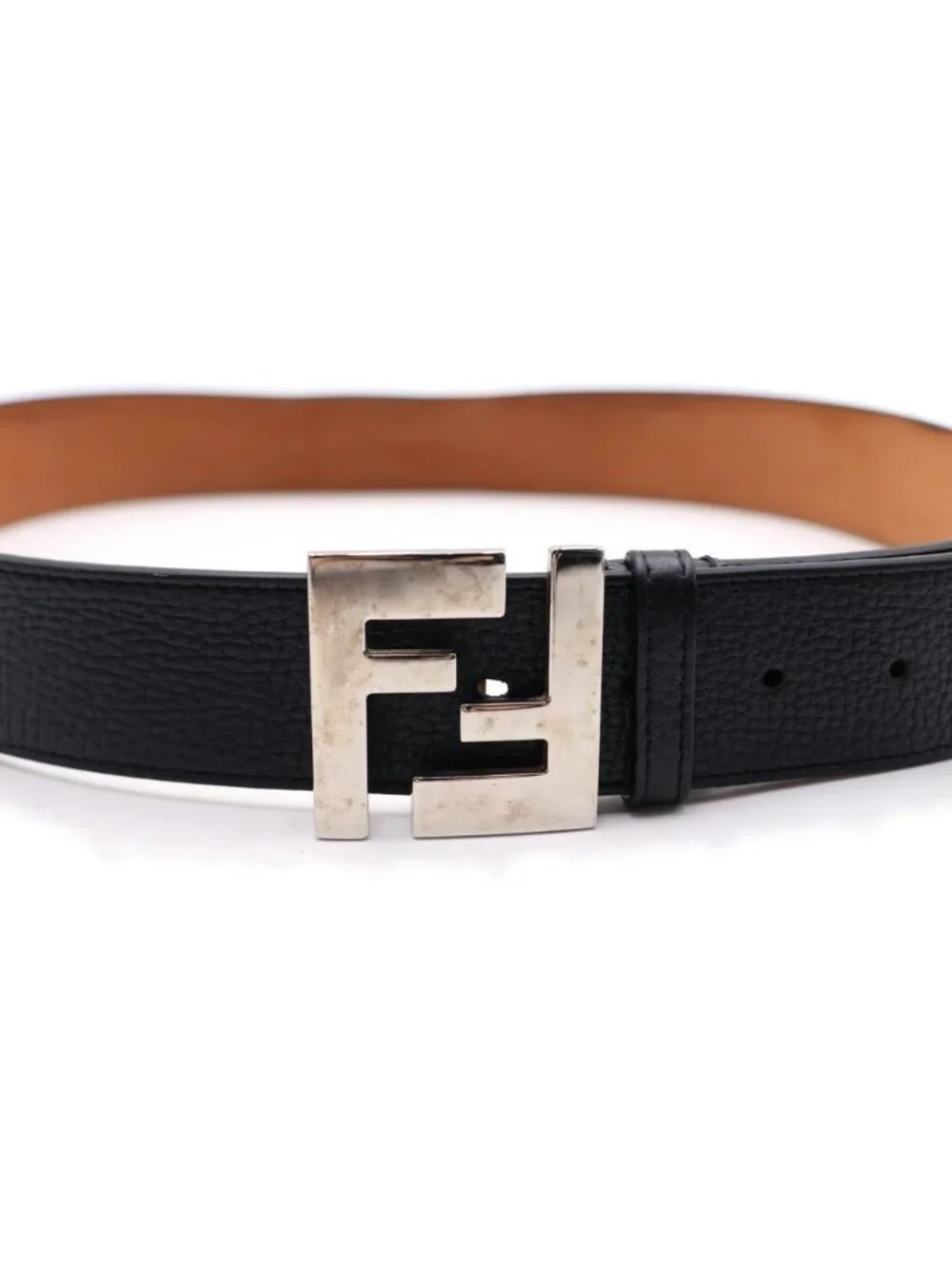 Fendi FF Square Belt Leather Black Silver